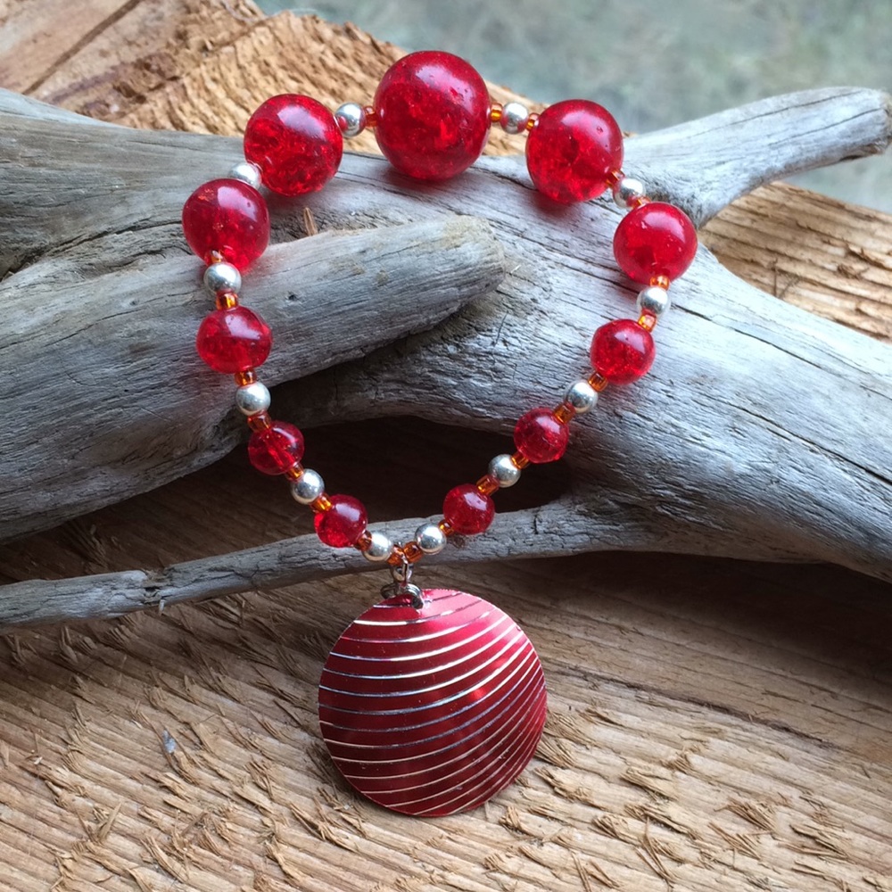 Handmade red vintage bead bracelet